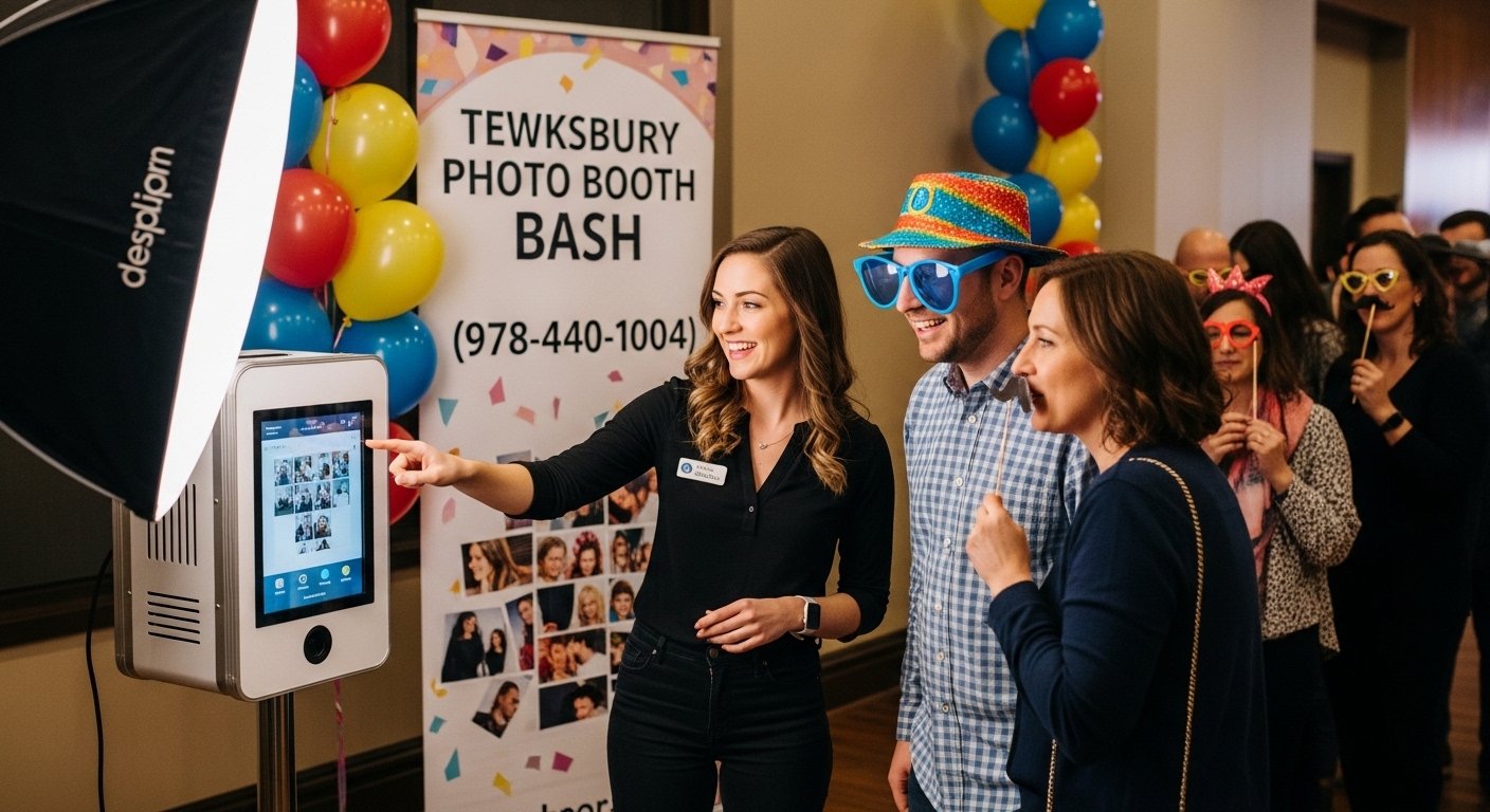 Photo booth attendants helping guests
